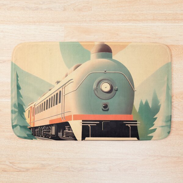 Item preview, Steam train illustration in nouveau art with soft pastel colors designed and sold by GoldenTimesCafe.