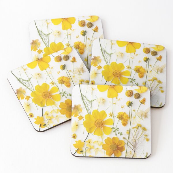 Item preview, Dried Yellow flowers collage on white for late summer or autumn designed and sold by EmeraldeaArt.