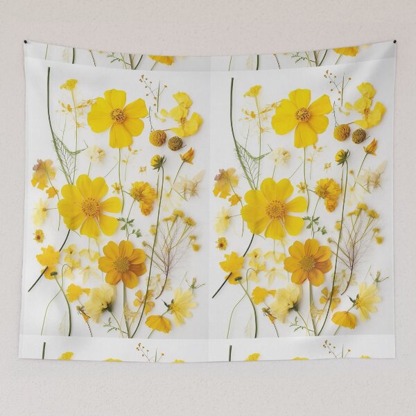 Item preview, Dried Yellow flowers collage on white for late summer or autumn designed and sold by EmeraldeaArt.