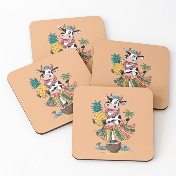 Item preview, a cartoon cow, wearing a vibrant hula skirt with various colors and patterns designed and sold by 123ks.