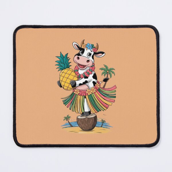Item preview, a cartoon cow, wearing a vibrant hula skirt with various colors and patterns designed and sold by 123ks.