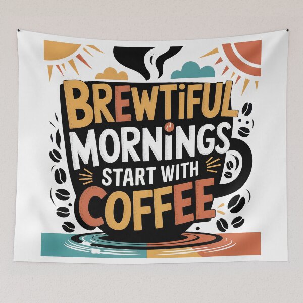 Item preview, Brewtiful Mornings Start with Coffee – Fun & Energetic Coffee Lover Design - Funny Coffee Lover Design designed and sold by ArtfullyJua.