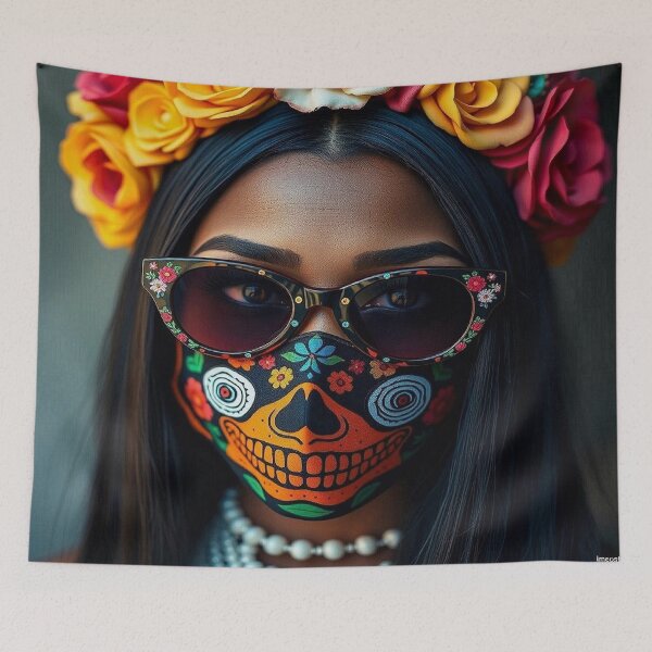 Item preview,  Catrina of Cuban origin in color with a mask and glasses designed and sold by CultureCatrinas.