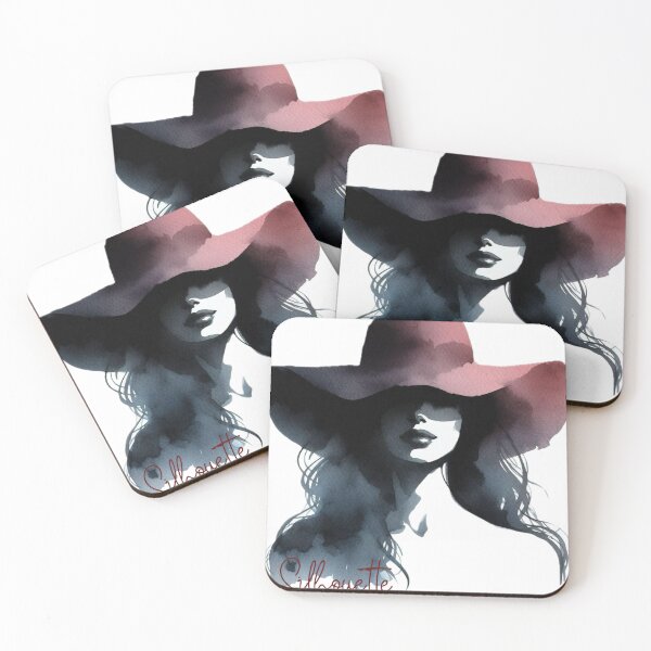 Item preview, Silhouette of a woman with long hair and bare shoulders and a red wide-brimmed hat designed and sold by Maira Guerrero.