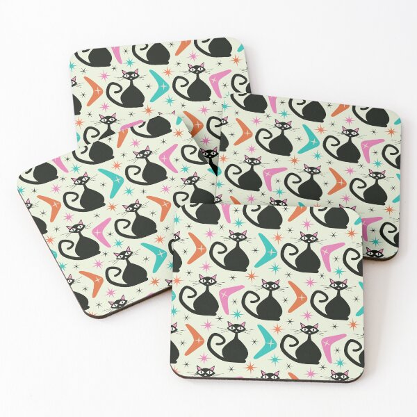 Item preview, Mid Century Black Atomic Cats  with Boomerangs Pattern  designed and sold by Yasminepatterns .