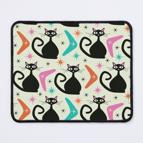 Item preview, Mid Century Black Atomic Cats  with Boomerangs Pattern  designed and sold by Yasminepatterns .