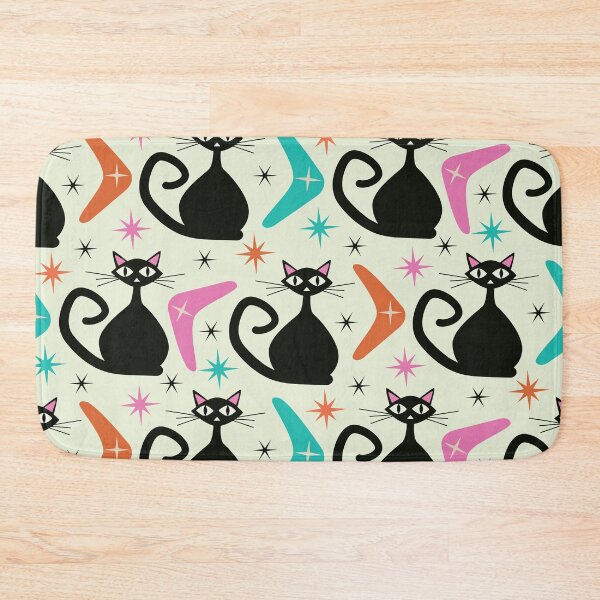 Item preview, Mid Century Black Atomic Cats  with Boomerangs Pattern  designed and sold by Yasminepatterns .
