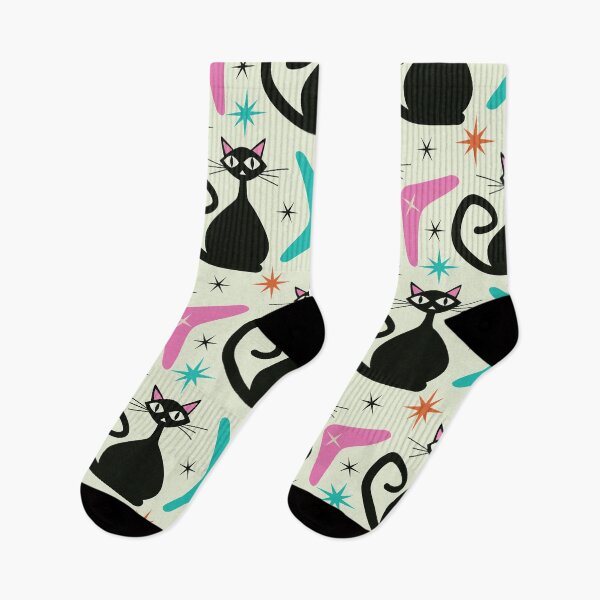 Item preview, Mid Century Black Atomic Cats  with Boomerangs Pattern  designed and sold by Yasminepatterns .