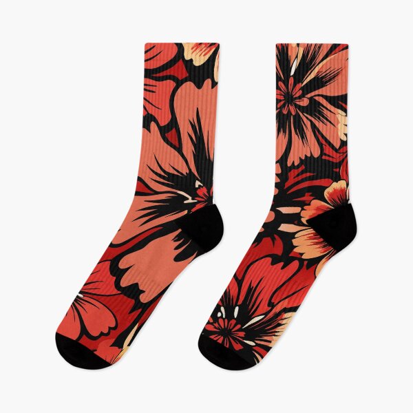 Item preview, FLORAL AND TROPICAL PATTERN 021 - Gift items and personal use / Hibiscus, Wild, Leaves, Black, Red, White, Tie-Dye, Flowers,  Pattern, Nature, Art designed and sold by LumDesignArt.