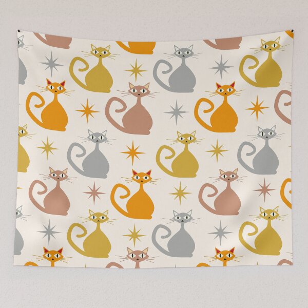 Item preview,  Mid Century Colorful Atomic Cats With Starbursts Pattern  designed and sold by Yasminepatterns .