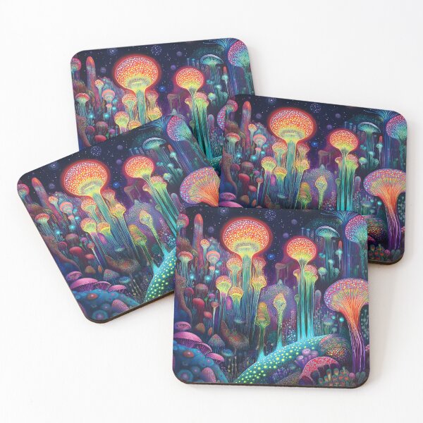 Item preview, Psychedelic glowing mushrooms designed and sold by HarmonicDaze.