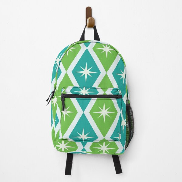 Item preview, Mid Century Atomic Starbursts on Green and Teal Harlequin Diamonds designed and sold by Yasminepatterns .