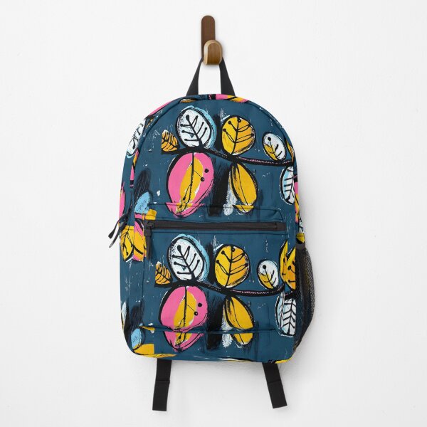 Item preview, Vibrantly Colored Leaves in Pink Yellow and Blue with Black Accents on Dark Textured Background AI Generated designed and sold by OlfactoART Studio.