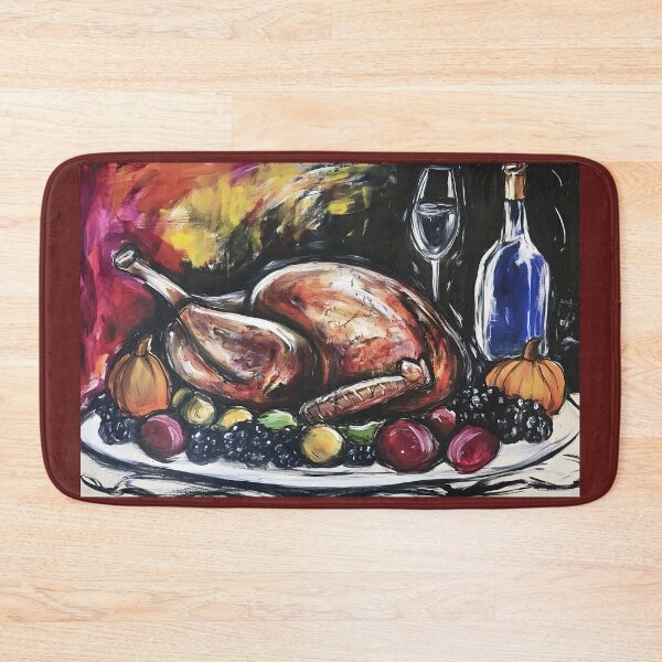 Item preview, Roasted Turkey on Platter Surrounded by Fruits and Vegetables with Wine Glass and Bottle AI Generated designed and sold by OlfactoART Studio.