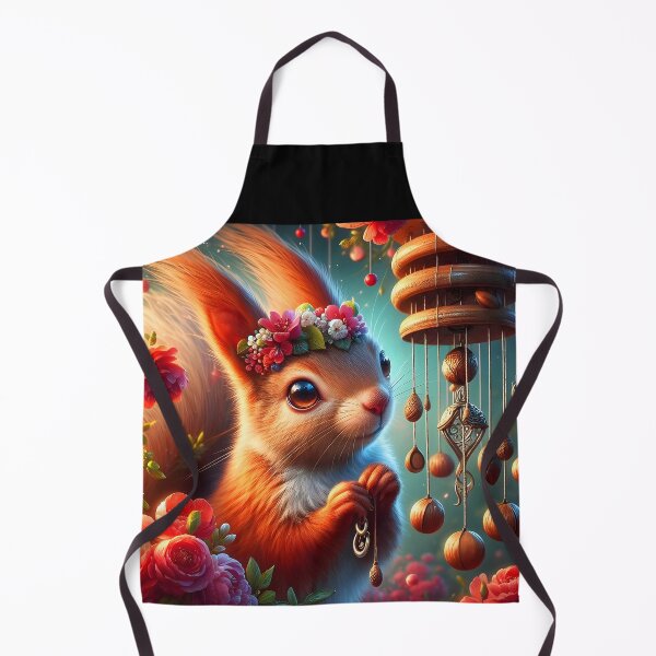 Item preview, Adorable floral squirrel owith a windchime closeup illustration designed and sold by EmeraldeaArt.