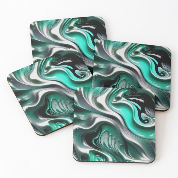 Item preview, Liquid Swirl Abstract Liquid Paint Metallic Look Teal Green Silver Grey designed and sold by Beachy.