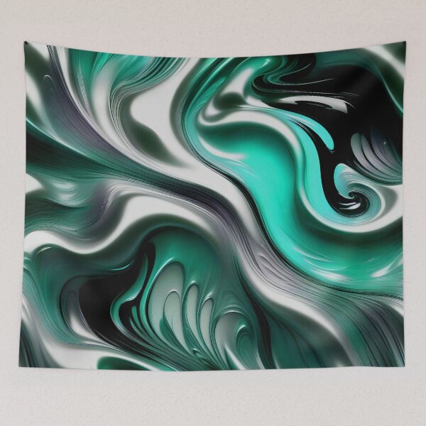 Item preview, Liquid Swirl Abstract Liquid Paint Metallic Look Teal Green Silver Grey designed and sold by Beachy.