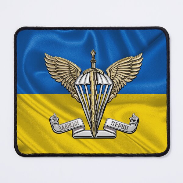 Item preview, Ukrainian Air Assault Forces - AAFU Emblem over Ukrainian Flag designed and sold by Serge Averbukh Art Studio.
