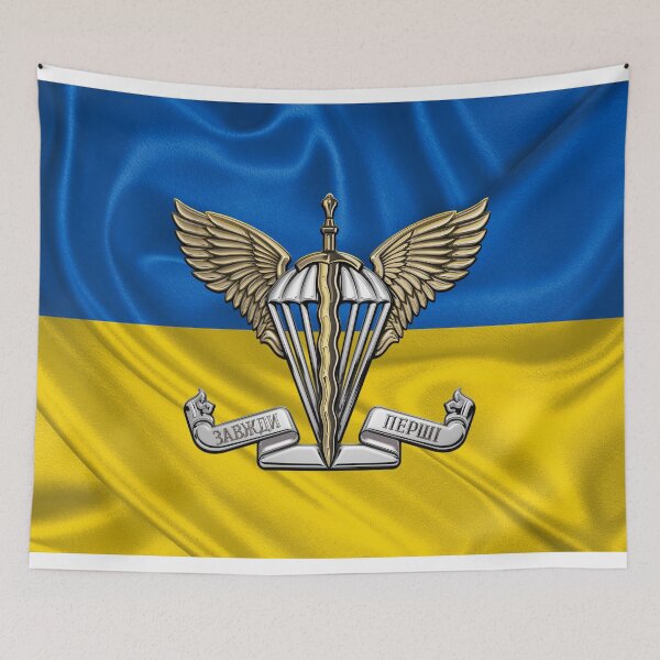 Item preview, Ukrainian Air Assault Forces - AAFU Emblem over Ukrainian Flag designed and sold by Serge Averbukh Art Studio.