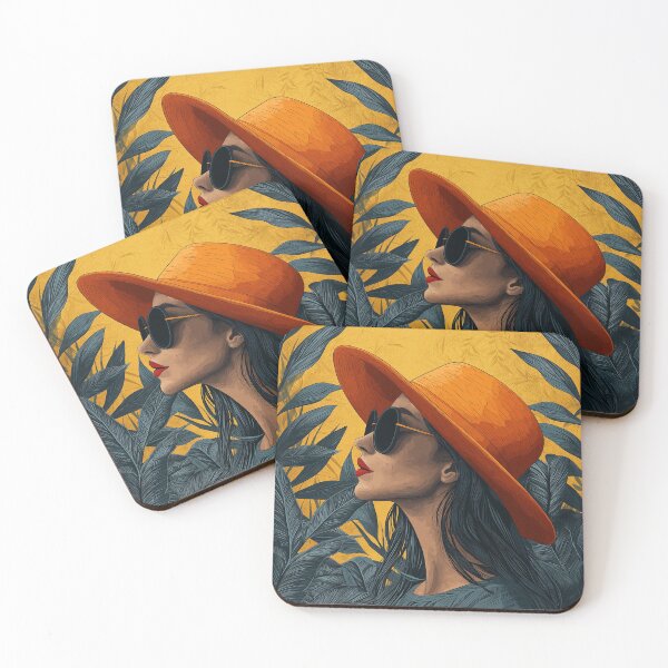 Item preview, Elegance in Orange: Woman in a Sun Hat Amidst Tropical Foliage designed and sold by DiShepherd.