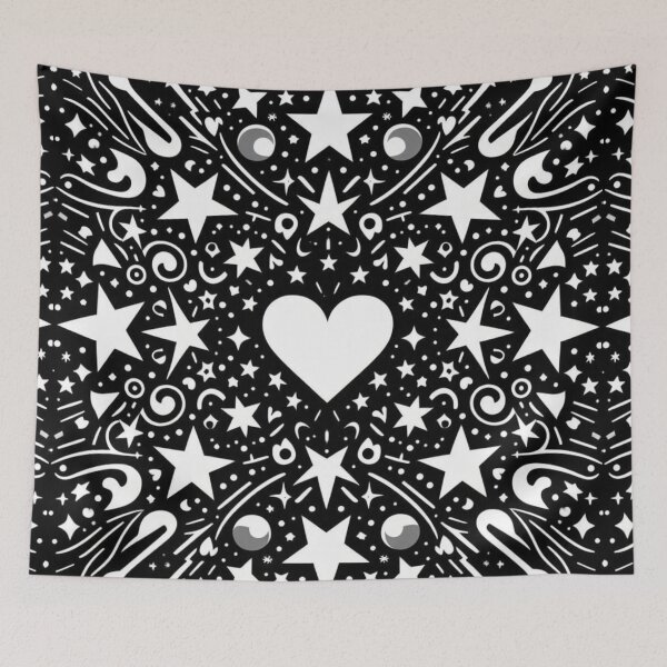 Item preview, Monochrome Elegance: Symmetrical Heart and Stars Pattern designed and sold by NaphDesigns.
