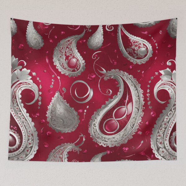 Item preview, PATTERN 041- RUBI AND SILVER PAISLEY - Gift items and personal use / Pattern, Pink, Paisley, Fuchsia, Antique, Burgundy, Maroon, Garnet, Design, Art designed and sold by LumDesignArt.