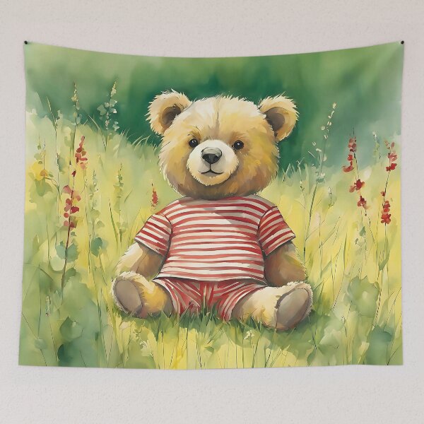 Item preview, Cute Teddy Bear in a watercolour field designed and sold by Fantacaroo Designs.