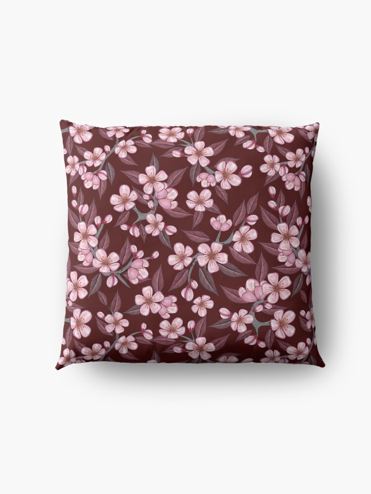 Alternate view of Cherry flower bordo seamless pattern Floor Pillow