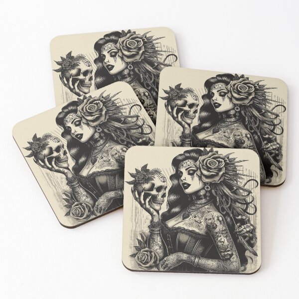 Item preview, Vintage Tattooed Skull Girl designed and sold by PulpVintage.