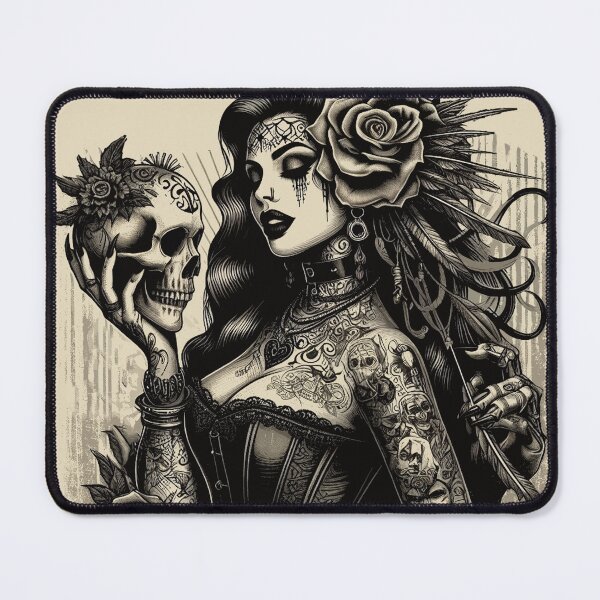 Item preview, Vintage Tattooed Skull Girl designed and sold by PulpVintage.