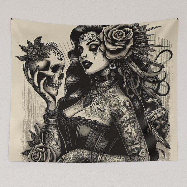 Item preview, Vintage Tattooed Skull Girl designed and sold by PulpVintage.