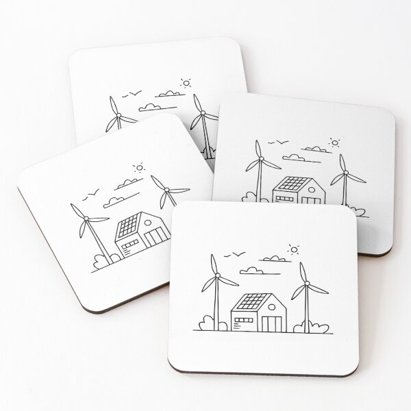 Artikelvorschau, Sonnenkollektoren und Windturbinen neben einem modernen Haus entworfen und verkauft von rasagamastore.