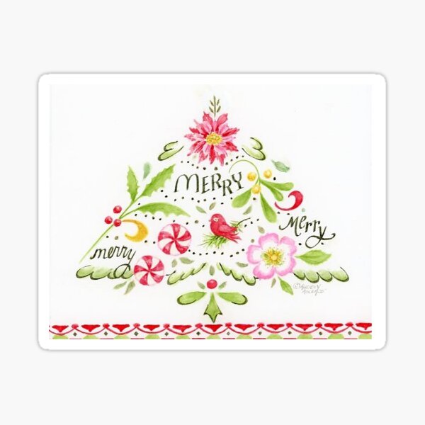 Merry Merry Merry Christmas Tree Fun Sticker