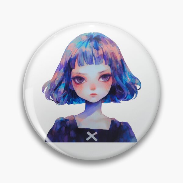 Item preview, Goth Anime Girl Sticker - Blue Bob Hair Aesthetic designed and sold by Pocket Money Stickers.