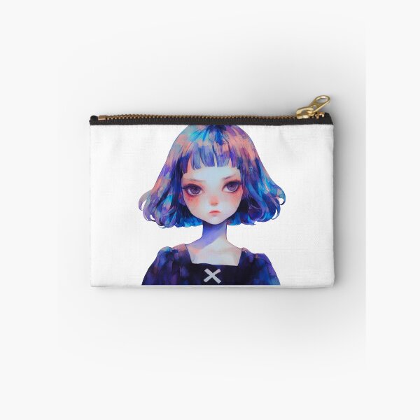 Item preview, Goth Anime Girl Sticker - Blue Bob Hair Aesthetic designed and sold by Pocket Money Stickers.