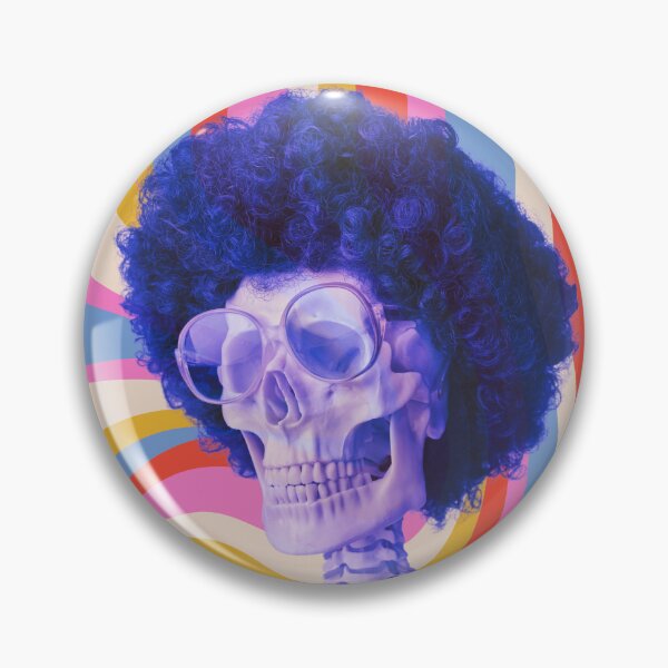 Item preview, 60s Style Unique Art Skeleton Skull Retro Glasses Afro Wig Flower Power Pretty Pink designed and sold by SZPdezigns.