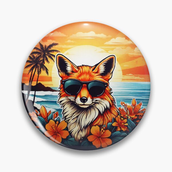 Item preview, Red Fox with Sunglasses at Sunset with Orchids designed and sold by NautiChic.