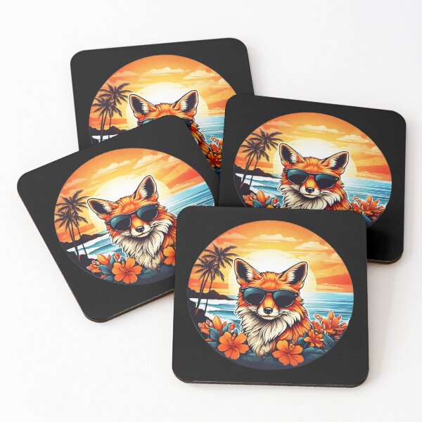 Item preview, Red Fox with Sunglasses at Sunset with Orchids designed and sold by NautiChic.