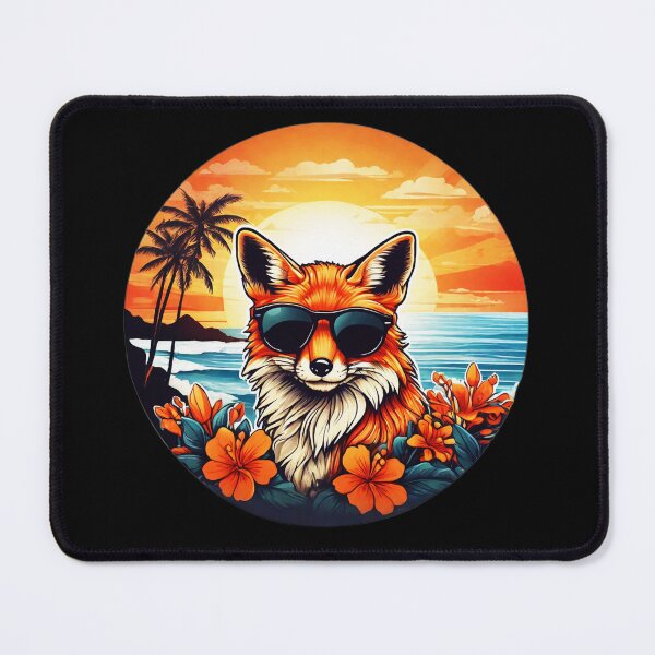 Item preview, Red Fox with Sunglasses at Sunset with Orchids designed and sold by NautiChic.