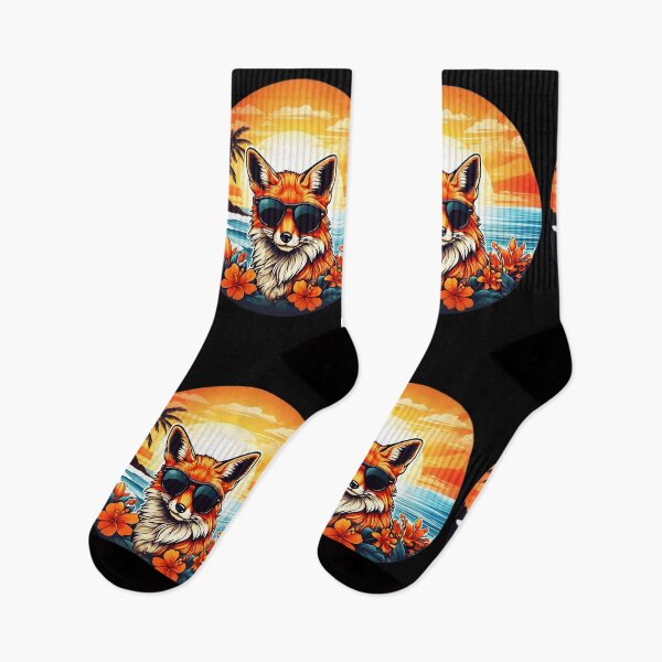 Item preview, Red Fox with Sunglasses at Sunset with Orchids designed and sold by NautiChic.