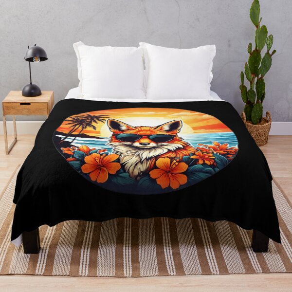 Item preview, Red Fox with Sunglasses at Sunset with Orchids designed and sold by NautiChic.
