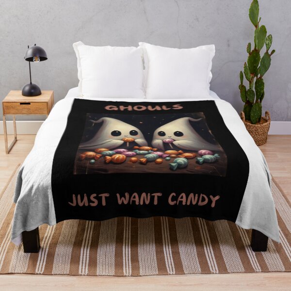 Item preview, Trick or Treat: Cute Ghost Painting, Halloween Wall Art, Dark Academia Decor, Trendy Ghost Artwork, Cute Spooky Ghosts Eating Candy Print designed and sold by inkfluenceart.