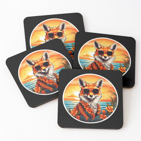 Item preview, Golden Hour Red Fox With Sunglasses and Hawaii Orchids designed and sold by NautiChic.