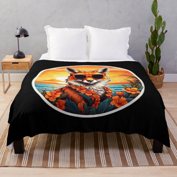 Item preview, Golden Hour Red Fox With Sunglasses and Hawaii Orchids designed and sold by NautiChic.