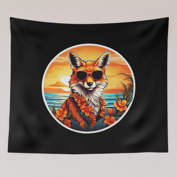 Item preview, Golden Hour Red Fox With Sunglasses and Hawaii Orchids designed and sold by NautiChic.