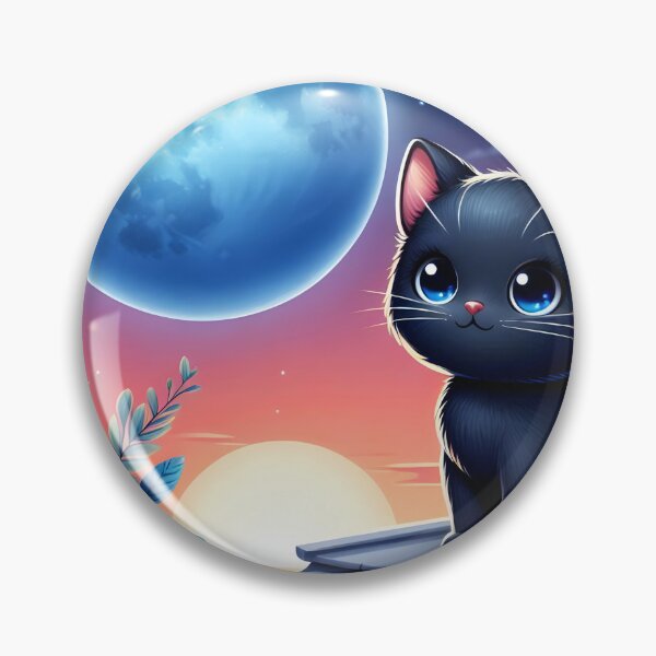 Item preview, Adorable black kitten on the roof uder the full moon cartoon designed and sold by EmeraldeaArt.