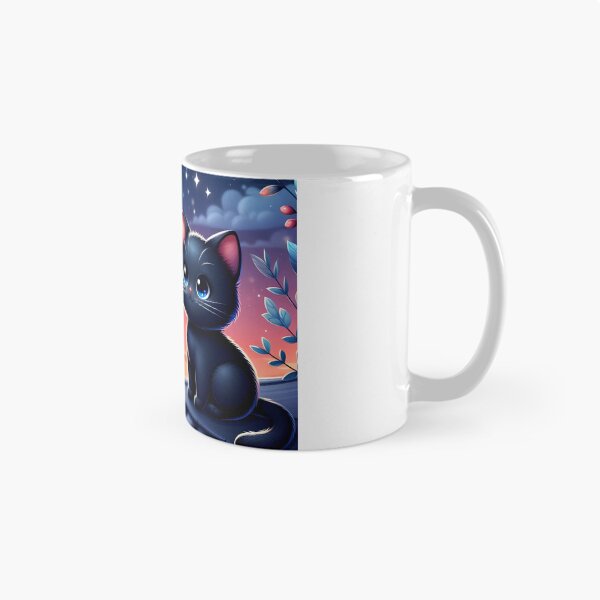 Item preview, Adorable black kitten on the roof uder the full moon cartoon designed and sold by EmeraldeaArt.