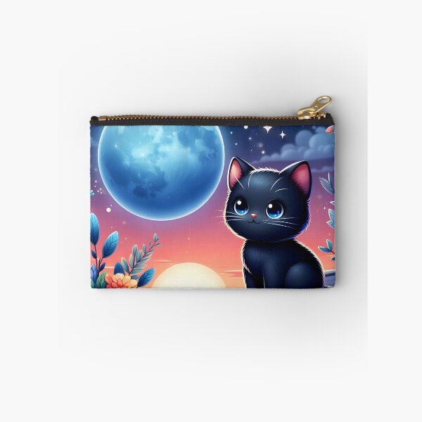 Item preview, Adorable black kitten on the roof uder the full moon cartoon designed and sold by EmeraldeaArt.