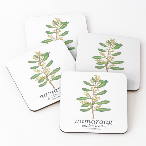 Item preview, Vintage inspired hand painted botanical painting of golden wattle - with Aboriginal translation - Namaraag is the word used by Sydney’s Dharawal people for Sydney golden wattle designed and sold by Mamaidh Made.