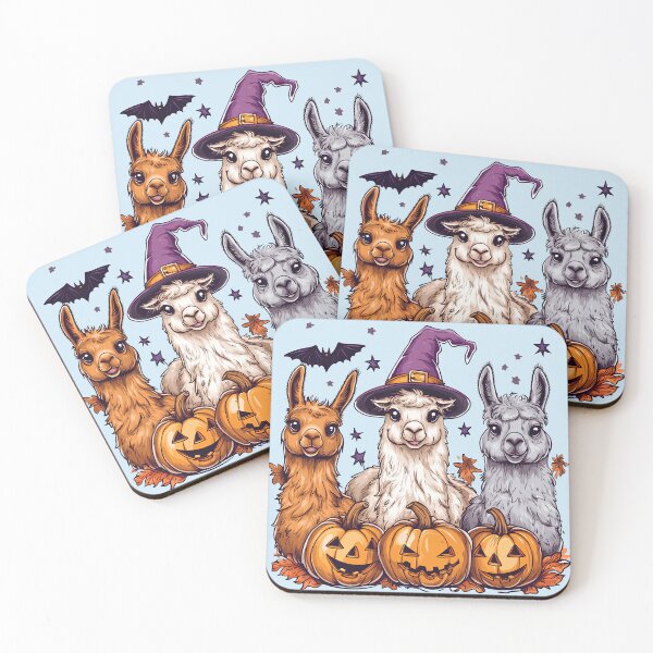 Artikelvorschau, Three Llamas Halloween T-Shirt, Dressed as Witches and Pumpkins, Spooky and Playful Design, wallart entworfen und verkauft von ZloppyDesign.
